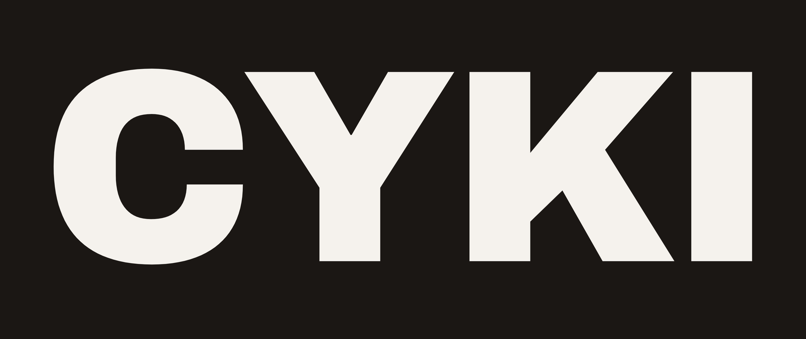 CYKI wordmark, off-white on solid dark background